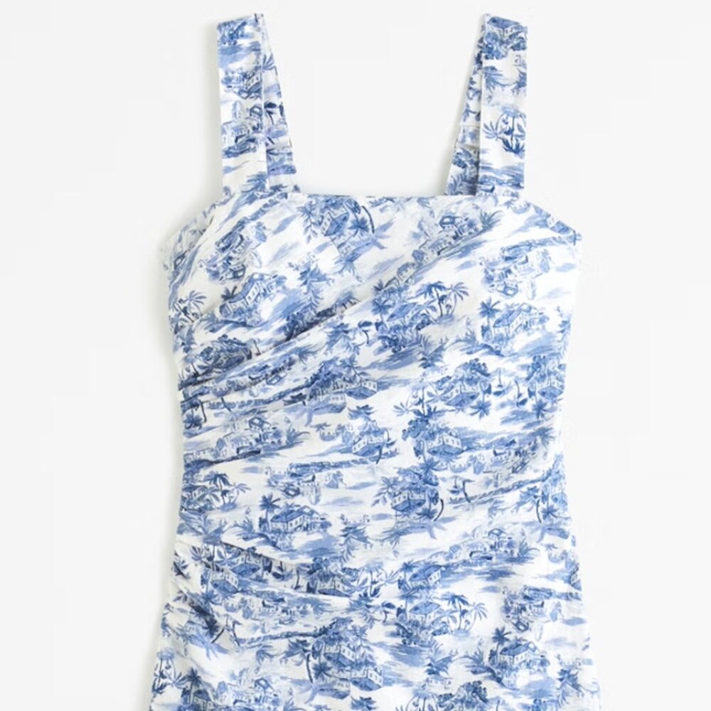 Abercrombie & Fitch Linen Ruched Square Neck Mini Dress